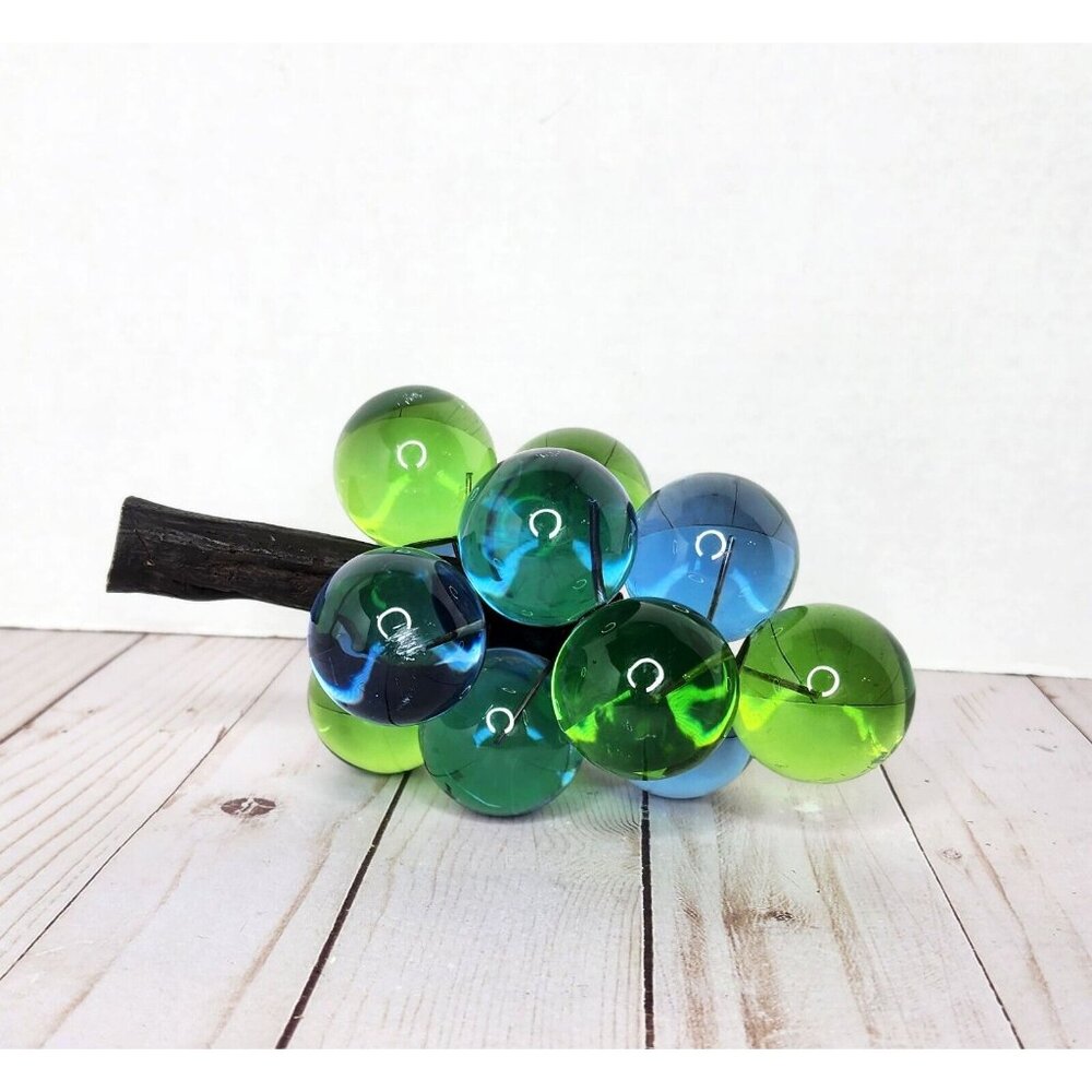 Vintage Mid Century Lucite Acrylic Grape Green and Blue with Stem